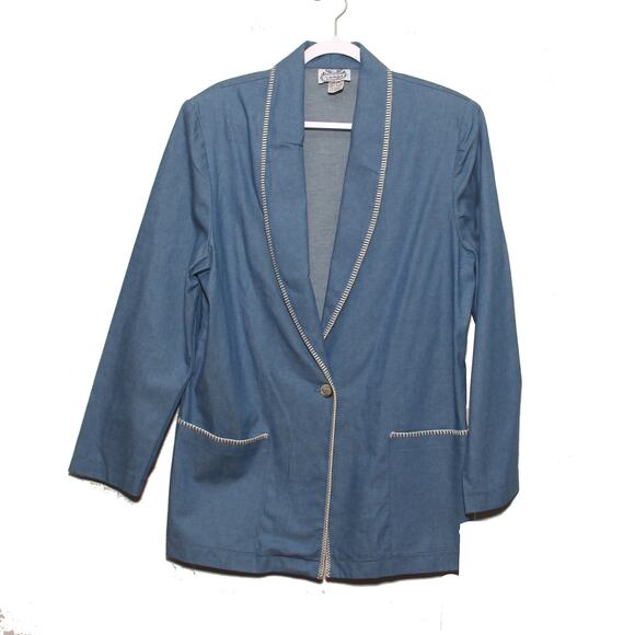 NEW Vintage The Villager Cotton Long Blazer Jacket Size 12 Light Blue - Picture 1 of 11